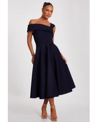 Quiz - Scuba Crepe Asymmetric Midi Skater Dress - Lyst