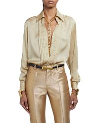 Tom Ford - Pleated Plastron Silk Charmeuse Button-up Shirt - Lyst