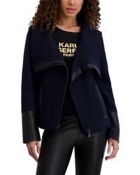 Karl Lagerfeld - Wool Blend & Faux Leather Asymmetric Jacket - Lyst