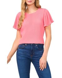 Cece - Flutter Sleeve Plissé Top - Lyst