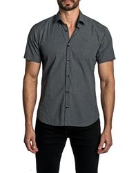 Jared Lang - Trim Fit Grid Print Short Sleeve Cotton Button-up Shirt - Lyst