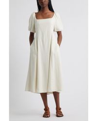 Treasure & Bond - Puff Sleeve Linen Blend Midi Dress - Lyst