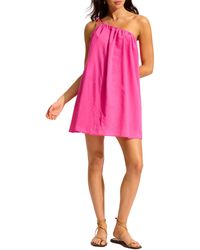 Seafolly - One Shoulder Cotton Cover-up Dress - Lyst