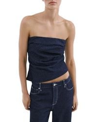 Mango - Isola Pinstripe Denim Strapless Top - Lyst