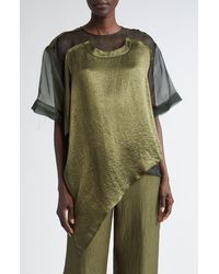 Jason Wu - Asymmetrical Silk Organza & Crinkled Satin Top - Lyst