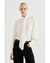 Brunello Cucinelli - Silk Crêpe De Chine Shirt With Tie And Shiny Collar - Lyst