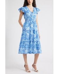Chelsea28 - Flutter Sleeve Tiered Cotton Midi Sundress - Lyst