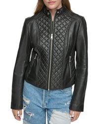 Andrew Marc - Quilted Panel Leather Jacket - Lyst
