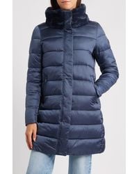 Save The Duck - Dalea Faux Fur Collar Longline Puffer Jacket - Lyst