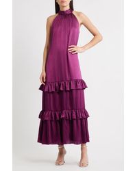 Halogen® - Tiered Sleeveless Satin Maxi Dress - Lyst