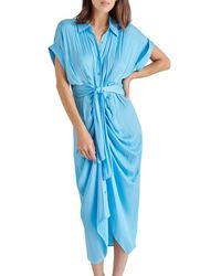Steve Madden - Tori Tie Waist Satin Midi Shirtdress - Lyst
