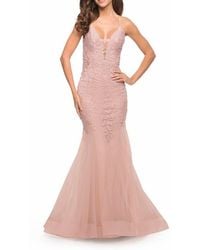 La Femme - Mermaid Tulle And Lace Jeweled Prom Dress - Lyst