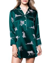 Petite Plume - Panther Print Piped Mulberry Silk Nightshirt - Lyst