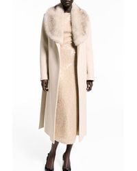 Mango - Dolce Wool Blend Wrap Coat With Removable Faux Fur Collar - Lyst