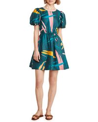 Vineyard Vines - Print Puff Sleeve Cutout Linen Blend Dress - Lyst