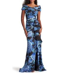 Tadashi Shoji - Floral Print Ruffle Off The Shoulder Gown - Lyst