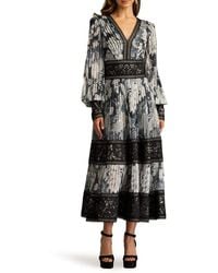 Tadashi Shoji - Floral Lace Detail Metallic Thread Long Sleeve Cocktail Midi Dress - Lyst