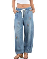 Billy T - Floral Embroidered Barrel Leg Pants - Lyst