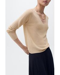 Mango - Metallic V-Neck Sweater - Lyst