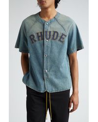 Rhude - Embroidered Logo Denim Baseball Shirt - Lyst