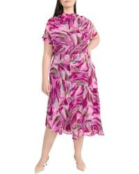 Maggy London - Abstract Print Asymmetric Chiffon Midi Dress - Lyst