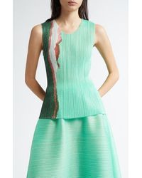 Pleats Please Issey Miyake - Grainy Colors Pleated Sleeveless Top - Lyst
