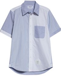 Thom Browne - Straight Fit Colorblock Short Sleeve Cotton Button-down Shirt - Lyst