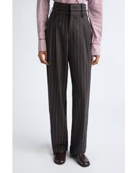 Monse - Double Waistband Pleated Pinstripe Stretch Wool Straight Leg Pants - Lyst