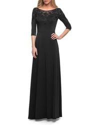 La Femme - Jersey Mother Of The Bride Gown With Lace Neckline - Lyst