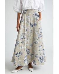 Lela Rose - Floral High Waist Linen Skirt - Lyst
