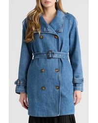 NVLT - Belted Double Breasted Denim Trench Coat - Lyst