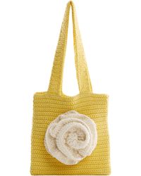 Mango - Floral Appliqué Crocheted Top Handle Bag - Lyst