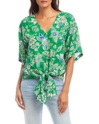 Karen Kane - Floral Flutter Sleeve Tie Front Top - Lyst