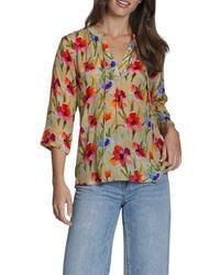Apny - Print Tassel Split Neck Chiffon Top - Lyst