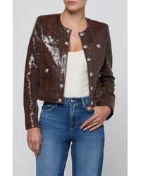 L'Agence - Jayde Snake Embossed Leather Collarless Jacket - Lyst