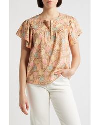 Wit & Wisdom - Floral Flutter Sleeve Quarter Zip Top - Lyst