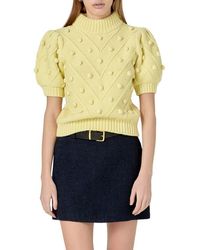 English Factory - Pompom Puff Sleeve Sweater - Lyst