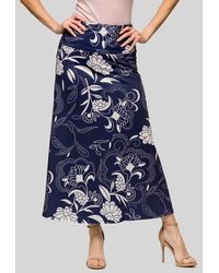 24seven Comfort Apparel - Floral Print Elastic Waist A-Line Maxi Skirt - Lyst