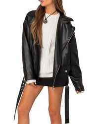 Edikted - Wrenley Oversize Faux Leather Moto Jacket - Lyst