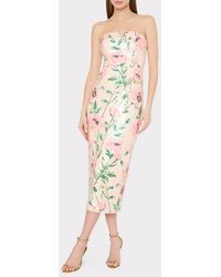 MILLY - Kait Floral Print Sequin Strapless Midi Dress - Lyst