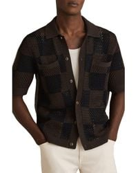 Reiss - Alfred Open Knit Short Sleeve Button-Up Shirt - Lyst