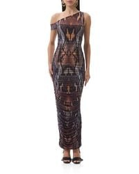 AFRM - Biona Printed One-Shoulder Ruched Mesh Maxi Dress - Lyst