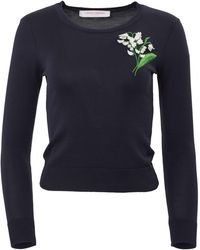 Carolina Herrera - Embellished Silk & Cotton Crewneck Sweater - Lyst