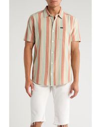 RVCA - Alvarado Stripe Short Sleeve Linen Blend Button-Up Shirt - Lyst