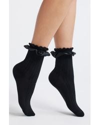 Casa Clara - Chelsea Ruffle Cotton Blend Pointelle Crew Socks - Lyst