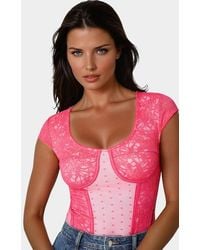 Bebe - Swiss Dot Lace Bodysuit - Lyst