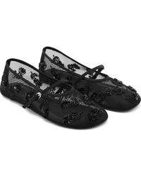 Mango - Buckle Strap Floral Embellished Mesh Ballerina Flat - Lyst