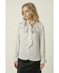 Modenaire - Polka Dot Tie Neck Blouse - Lyst