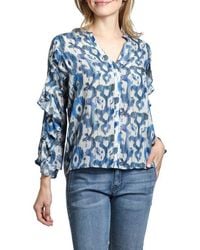 Apny - Mixed Print Ruffle Sleeve Button-Up Shirt - Lyst