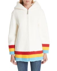 Burberry Craven Stripe Detail Fleece Coat - White